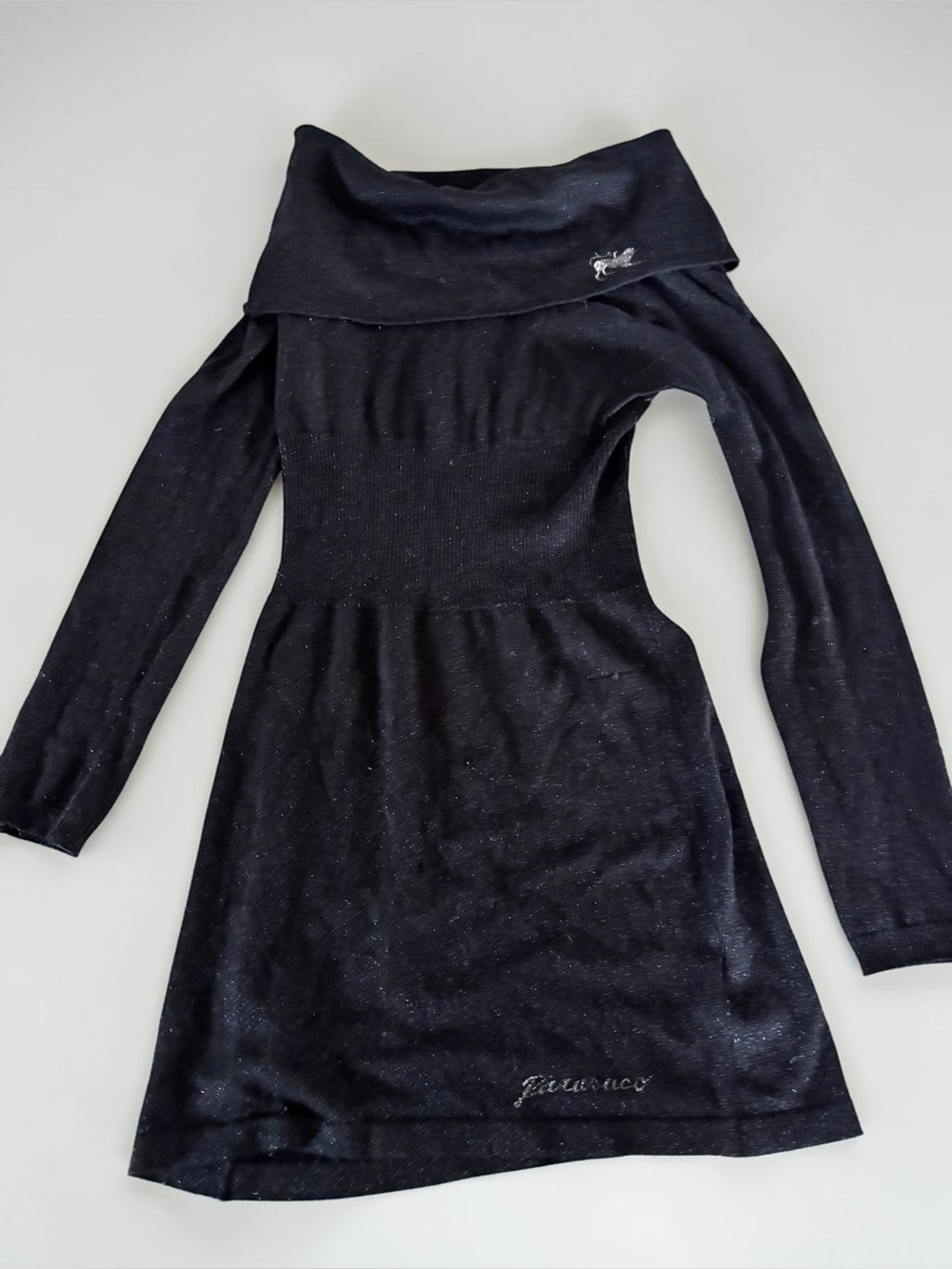 Y2K Parasuco Sparkle Off Shoulder Sweater Dress Black XS S